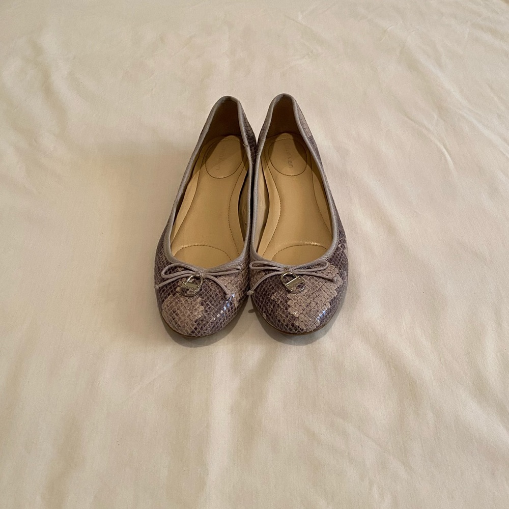 Calvin Klein Taupe Snakeskin-Print Ballet Flats